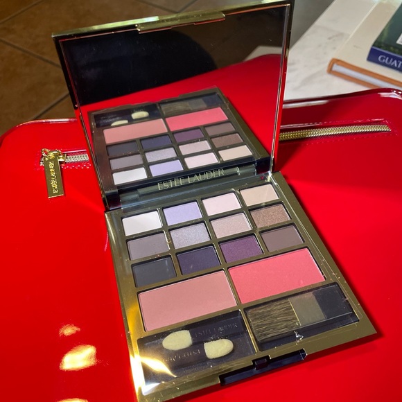Estee Lauder Other - Estee Lauder Eye Shadow and Blush + Red Patent Clutch with Gold Accents